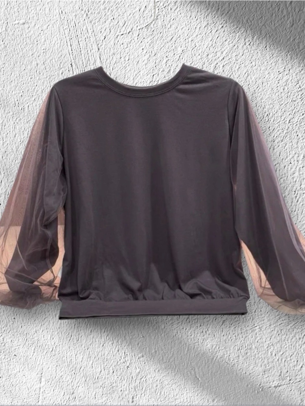 SHEIN Chic Sheer Sleeve Gray Top - Size Medium